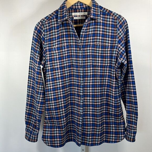 WOOLRICH Women’s Pemberton Check Flannel Button Down Shirt Blue Size Medium - Picture 2 of 12